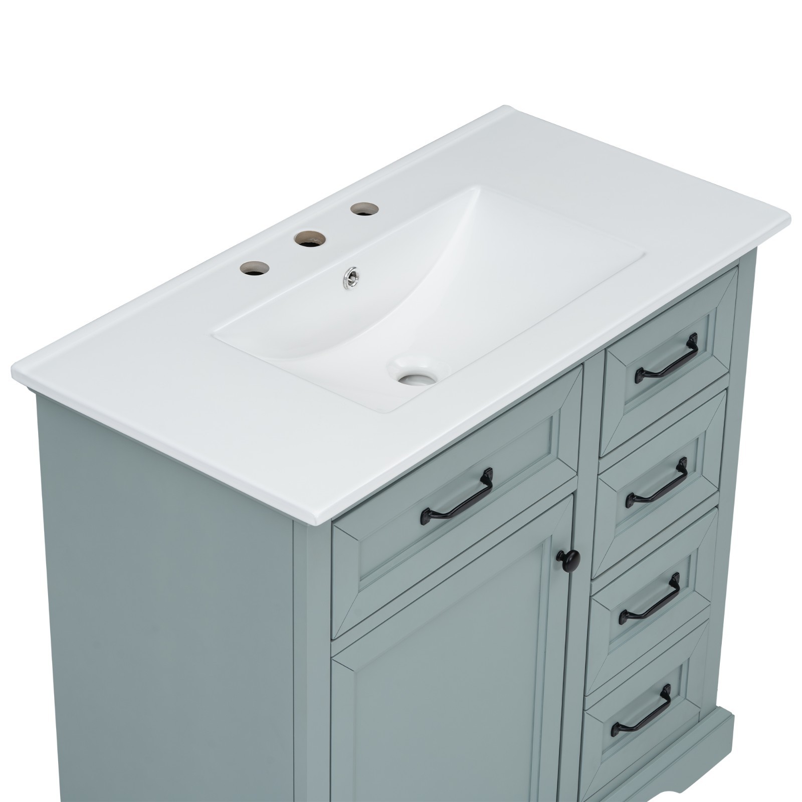 36″ Bathroom Vanity With Ceramic Sink Storage Drawers Doors 3 Faucet Holes