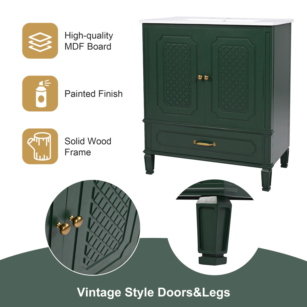 30″ Bathroom Vanity with Sink Vintage Style, Multi-functional Storage Space