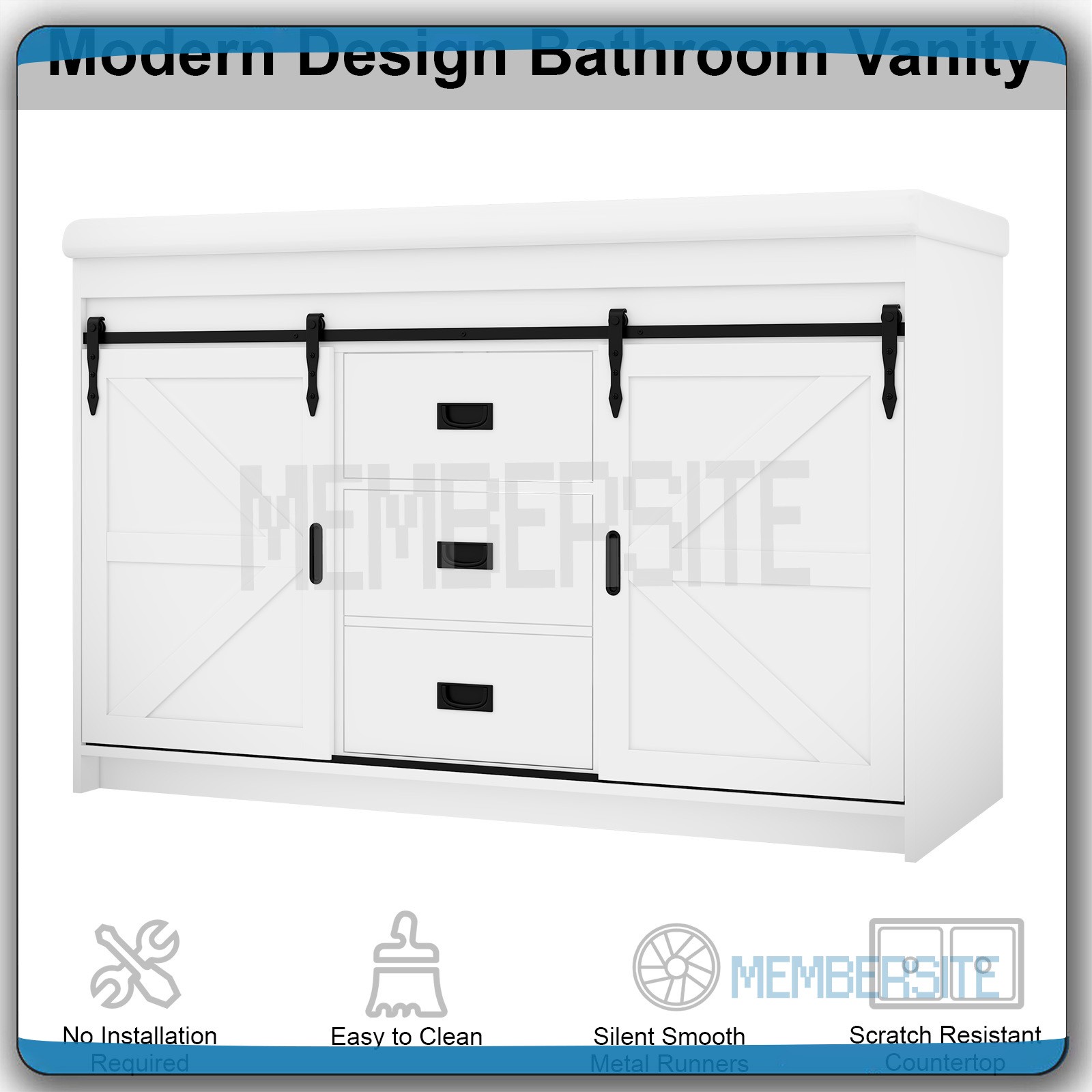 Bathroom Vanity Cabinet w/2 Ceramic Sink Combo 2 Sliding Door 47.3″ Vanity White