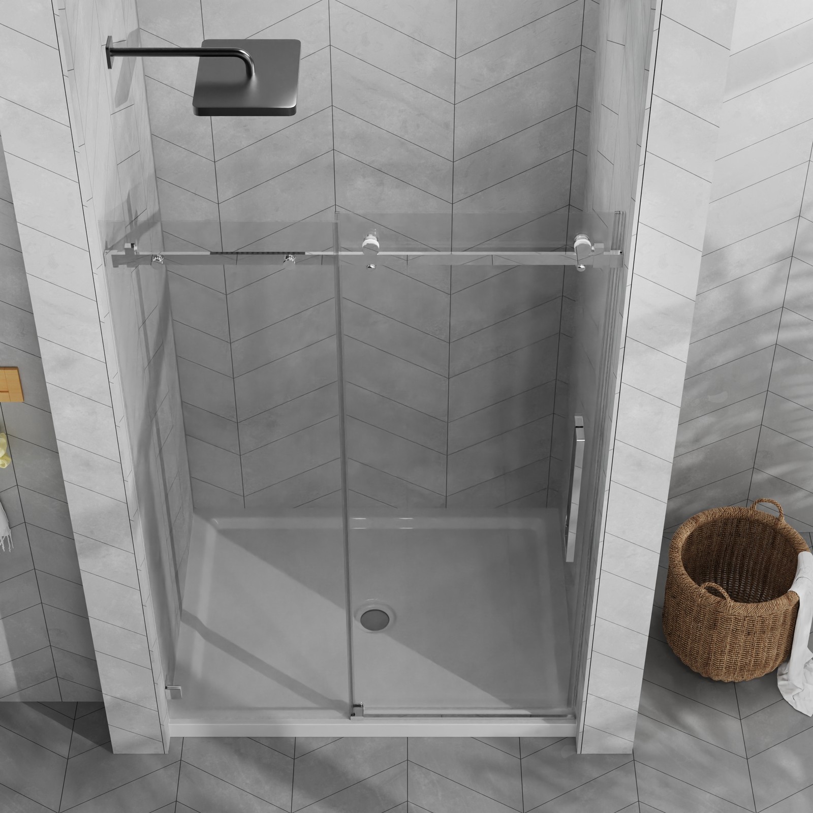 48″x72″ Frameless Sliding Shower Door Combo w/ 48″x32″ White Acrylic Shower Base