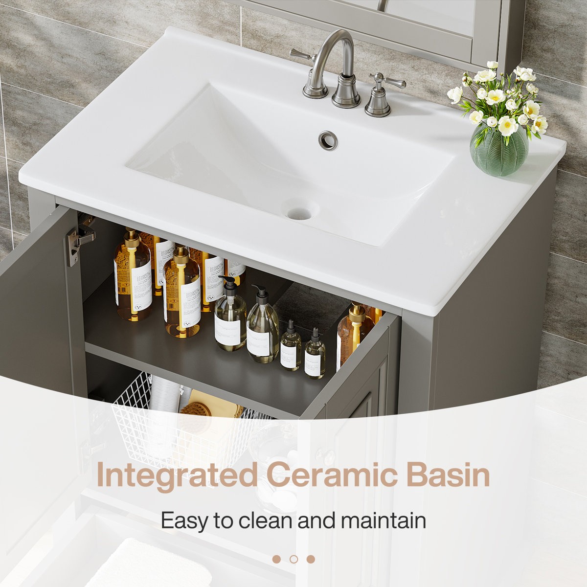 24″ Bathroom Vanity with Sink with 1 Drawers & 2 Doors, Bathroom Sink Cabinet