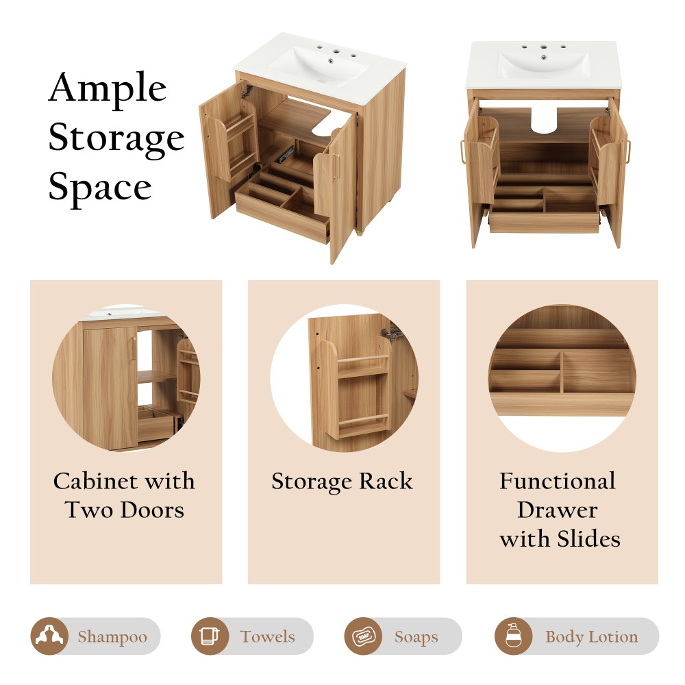 30″ Bathroom Vanity with Sink Combo Multi-functional Bathroom Cabinet with Doors
