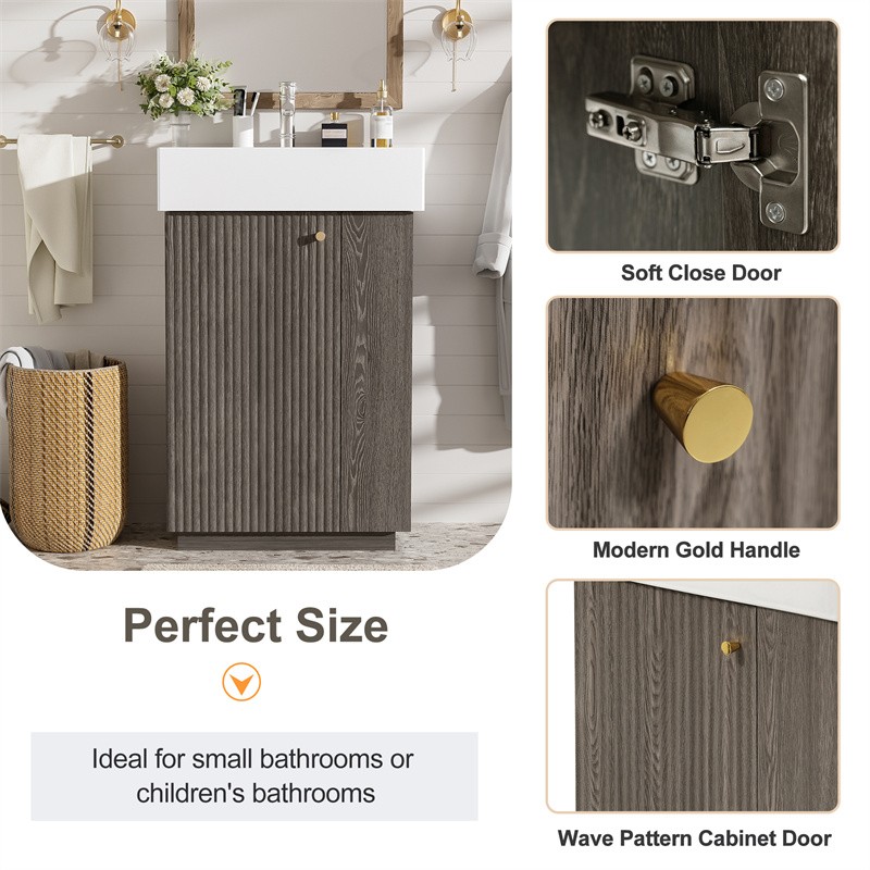 21.6″ Bathroom Vanity with Single Sink,Freestanding Left Door Wood Grain Cabinet