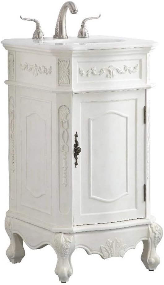 Antique White Single Bathroom Vanity with Engineered Marble Top 19-Inch