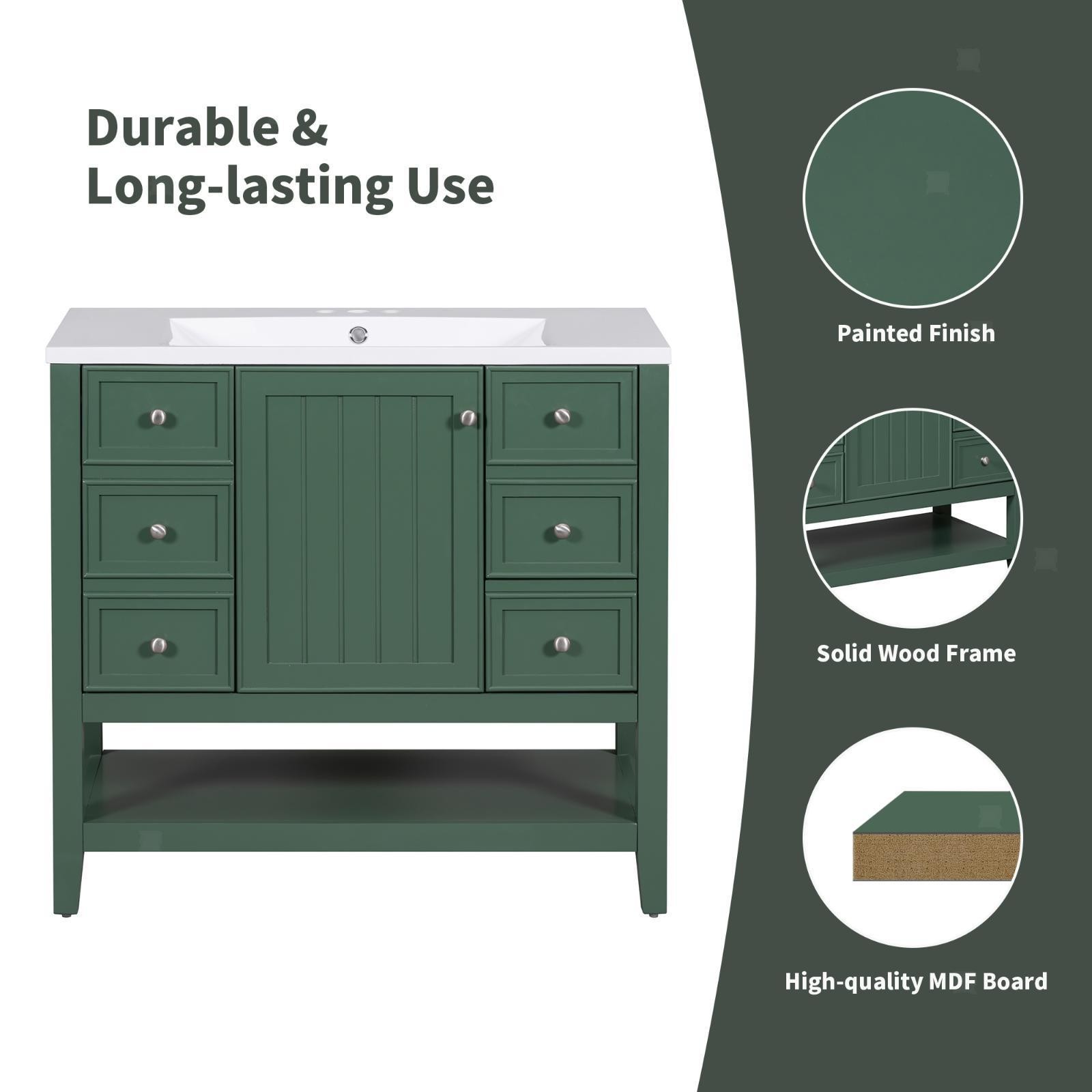 Bathroom Vanity with White Basin Three Drawers Wood Cabinet MDF Storage Unit