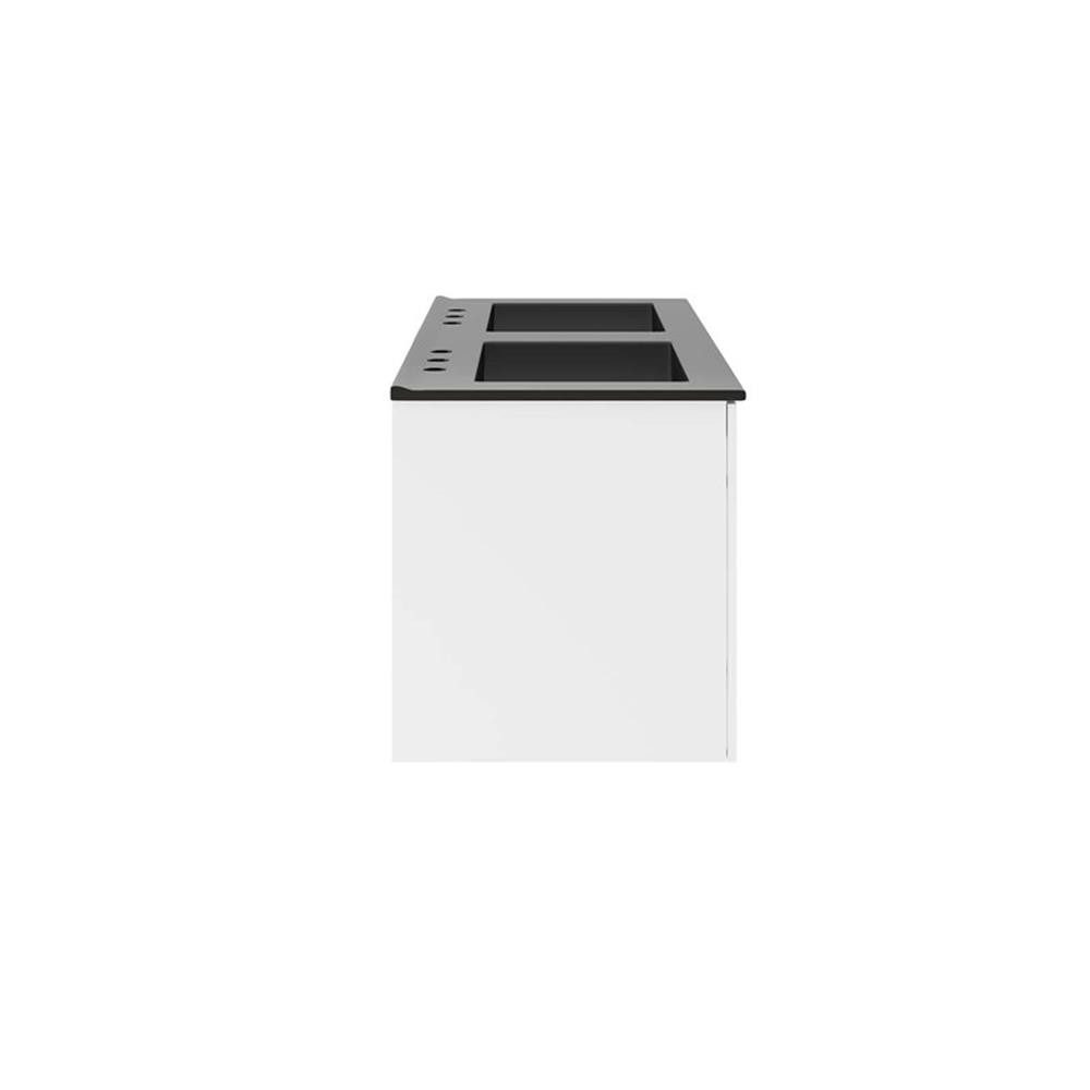 Pemberly Row Modern Wood/Ceramic Double Sink Bathroom Vanity in White/Black