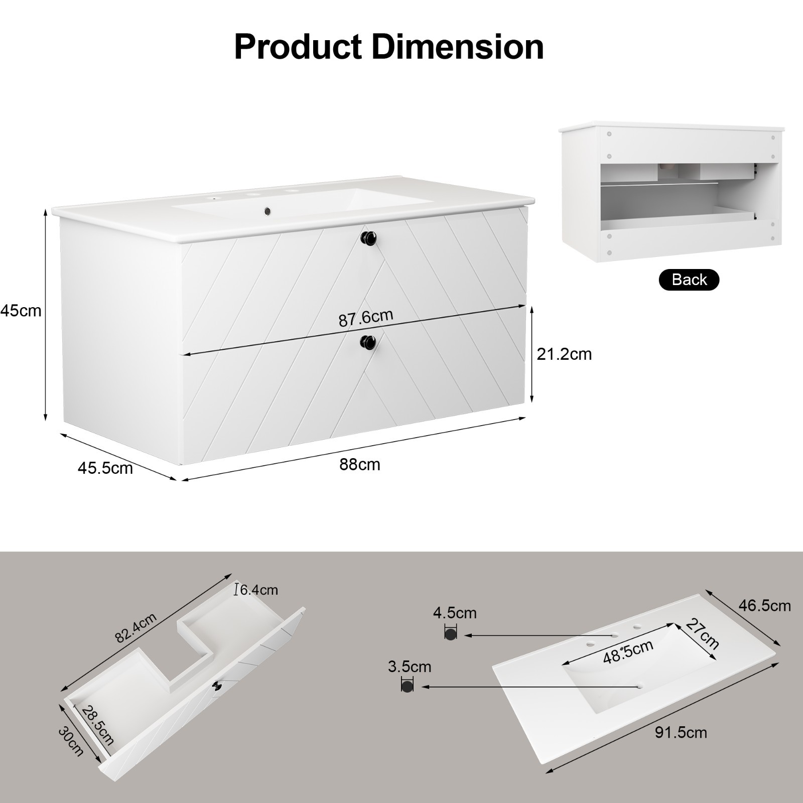 36″ 30″ 24″ Wall Mounted Bathroom Vanity Cabinet with Ceramic Sink Combo White