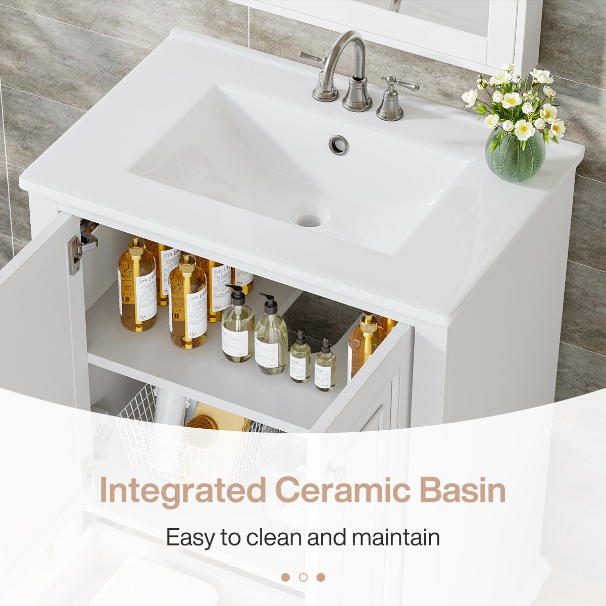 24 inch Bathroom Vanity with Ceramic Sink Combo Cabinet with 2 Doors & 1 Drawer