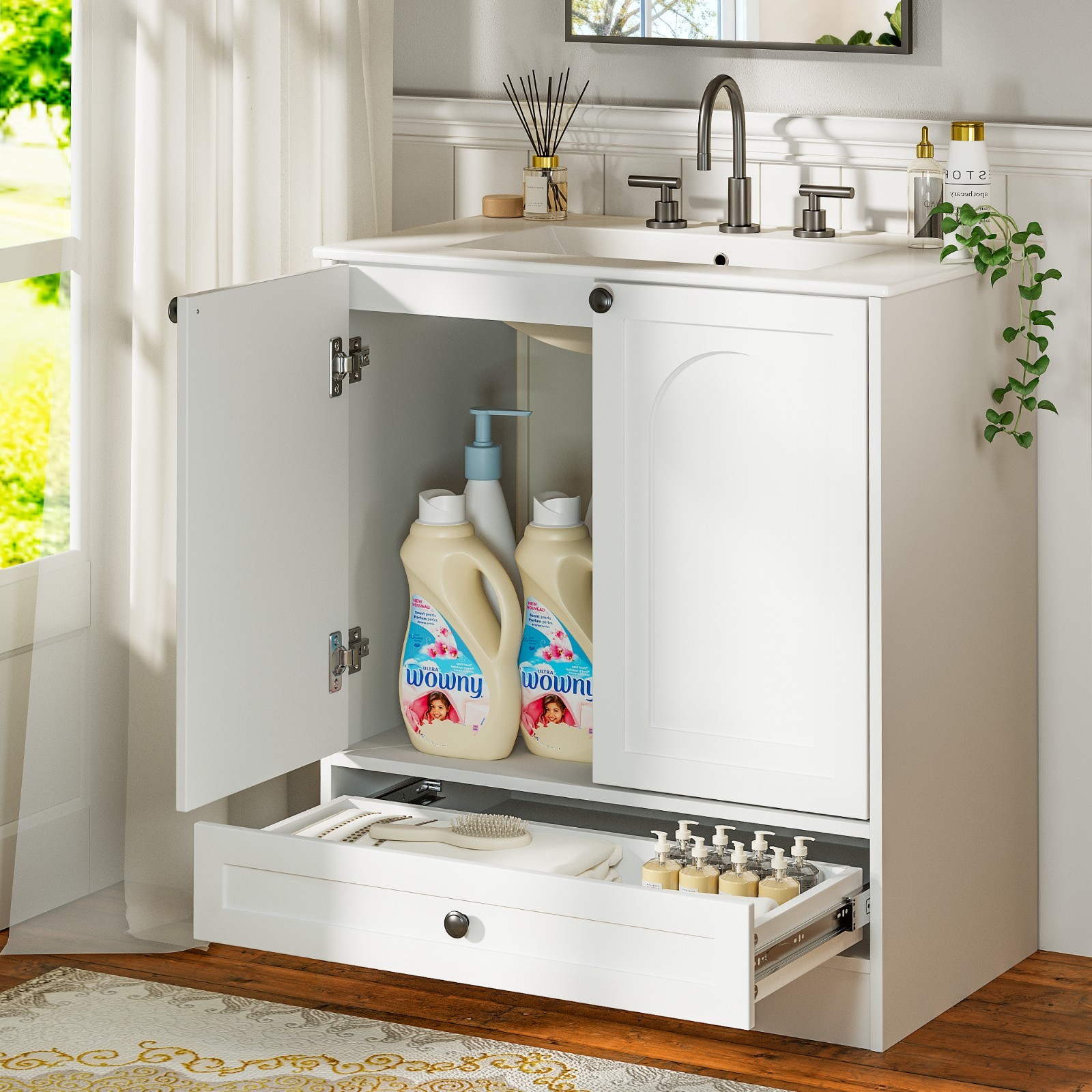 30″ Bathroom Vanity with Sink, Freestanding Bath Vanity Cabinet 2 Doors, Drawer