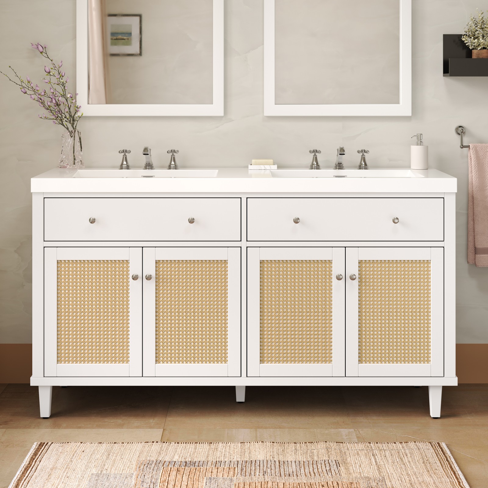 60in Bathroom Vanity w/Double SMC Sink Modern Large Storage Space w/2 Drawers