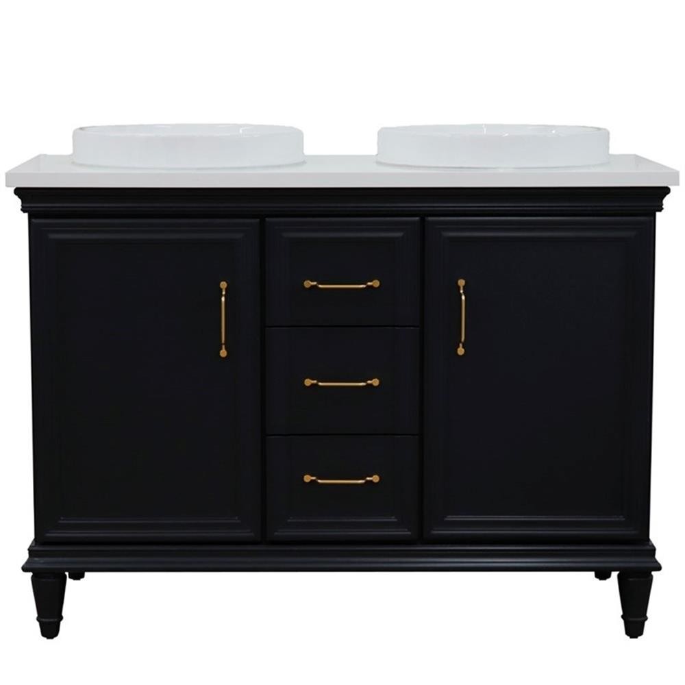 49 in. Double Wooden Vanity Dark Gray with White Quartz Round Sink