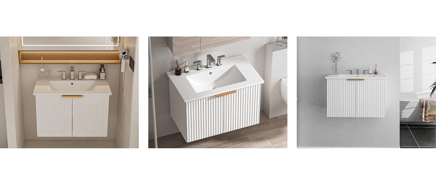 30″ Bathroom Vanity with Sink, Modern Wall Mounted Floating Vanity Cabinet,