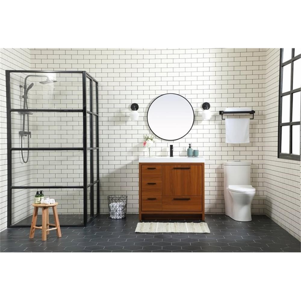 Elegant Decor Wyatt 36″ Aluminum Alloy and MDF Single Bathroom Vanity in Teak