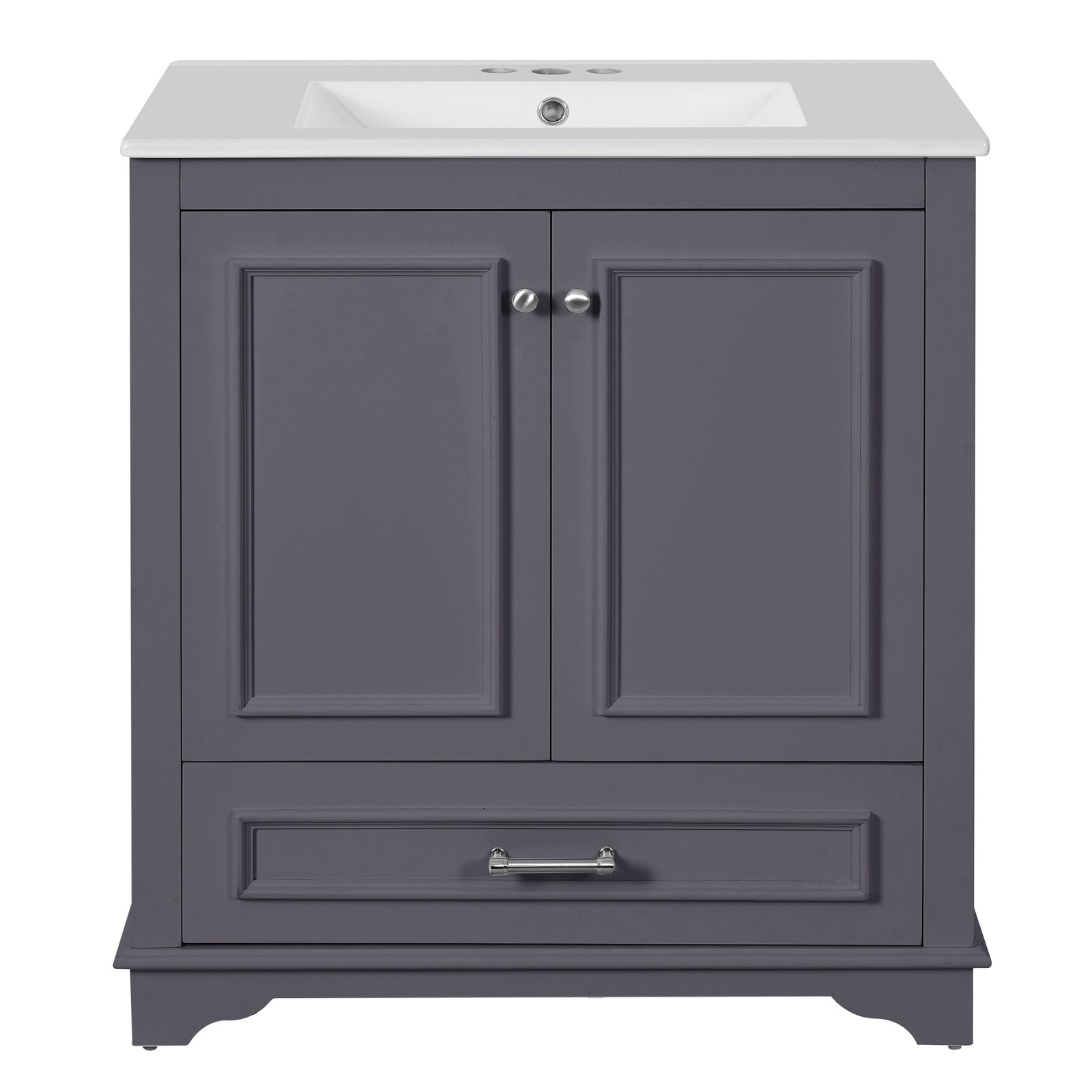 30.5″ Bathroom Vanity with Ceramic Sink, 2 Soft Close Doors, Solid Wood Frame