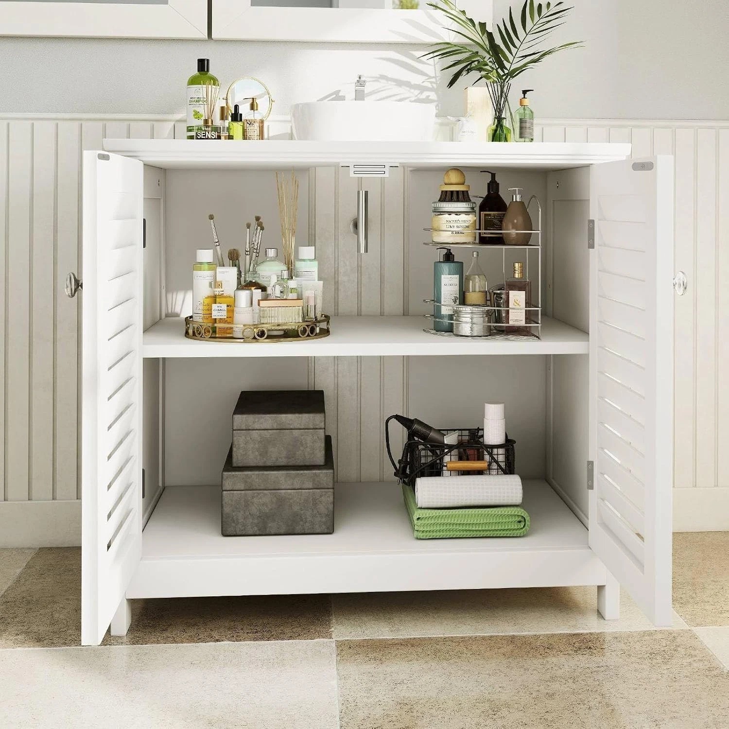 Elegant Under Sink Cabinet in White – U-Shaped Freestanding Storage Solution