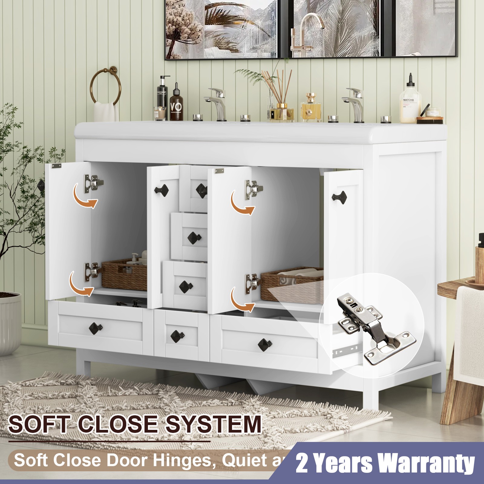 47inch Bathroom Vanity Bathroom Storage Cabinet With Double Ceramic Sink