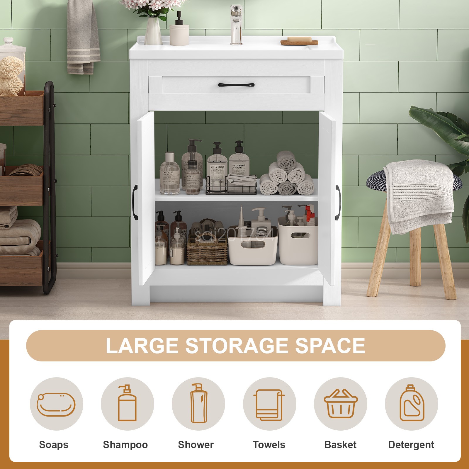Modern Bathroom Sink Cabinet & Wash Basin Sink Cabinet with Door Waterproof