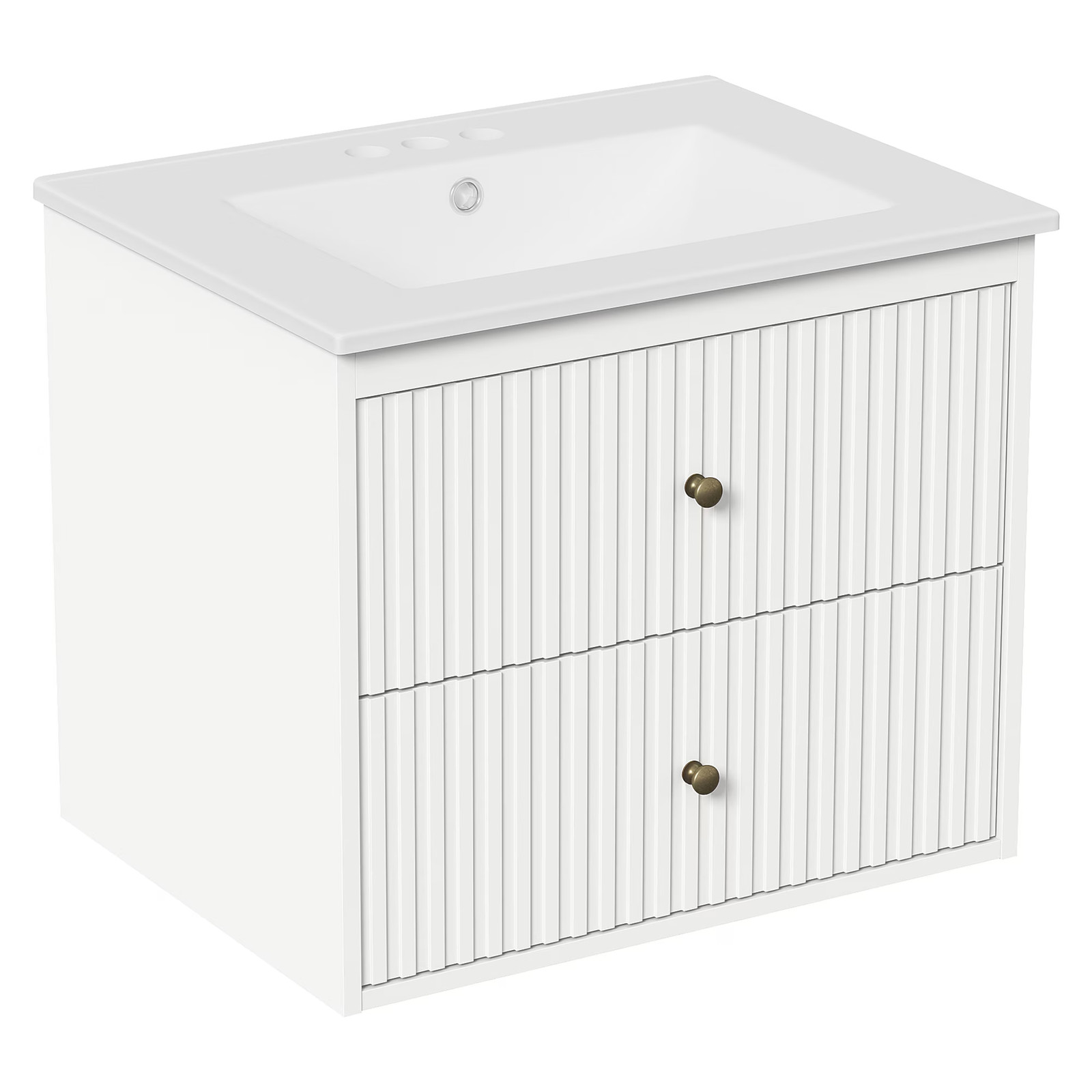 24″ Floating Bathroom Vanity with Sink, 2 Drawers, White