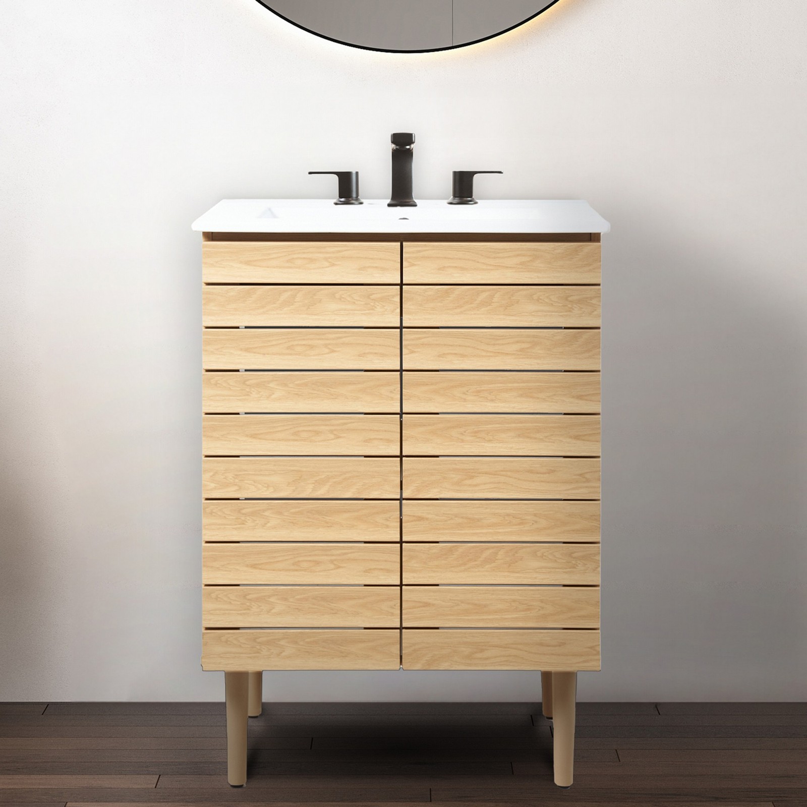 Aubert 24 in. W x 18 in. D x 33 in. H Thick Linear Slat Modern Farmhouse 2-Shelf