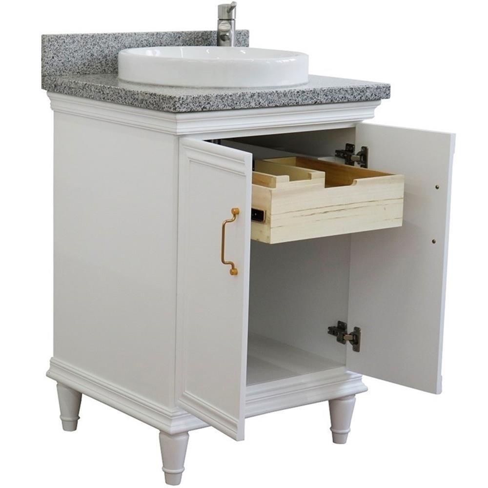 25 in. Single Wooden Vanity White with Gray Granite Round Sink