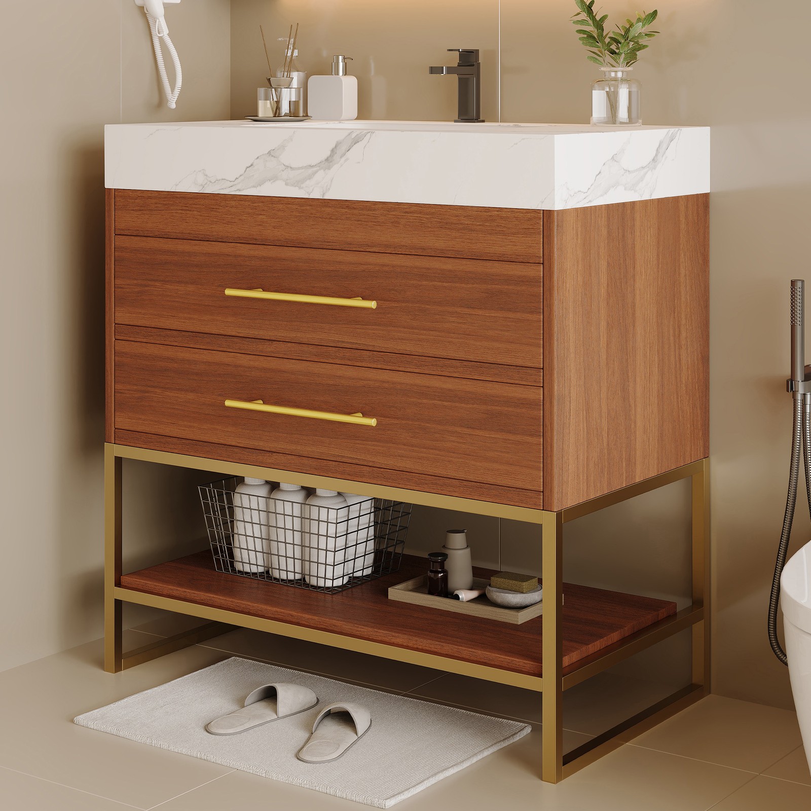 29.9″ Modern Free-standing Bathroom Vanity with Sintered Stone Top