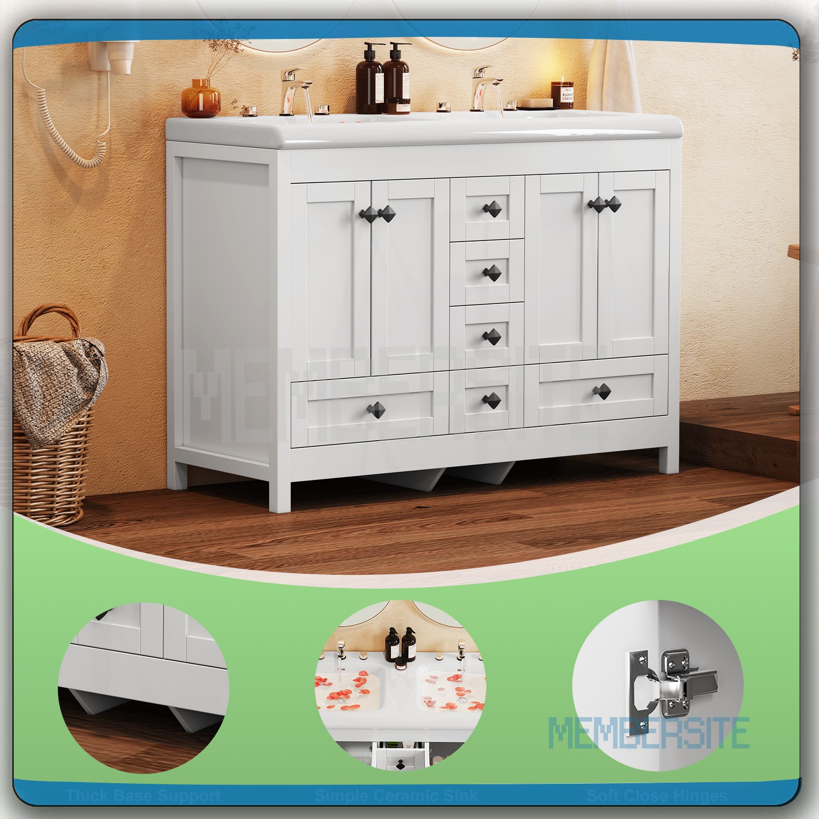 47.3″ Bathroom Vanity Bathroom w/Sink Cabinet and Soft Closing Doors , 6 Drawers