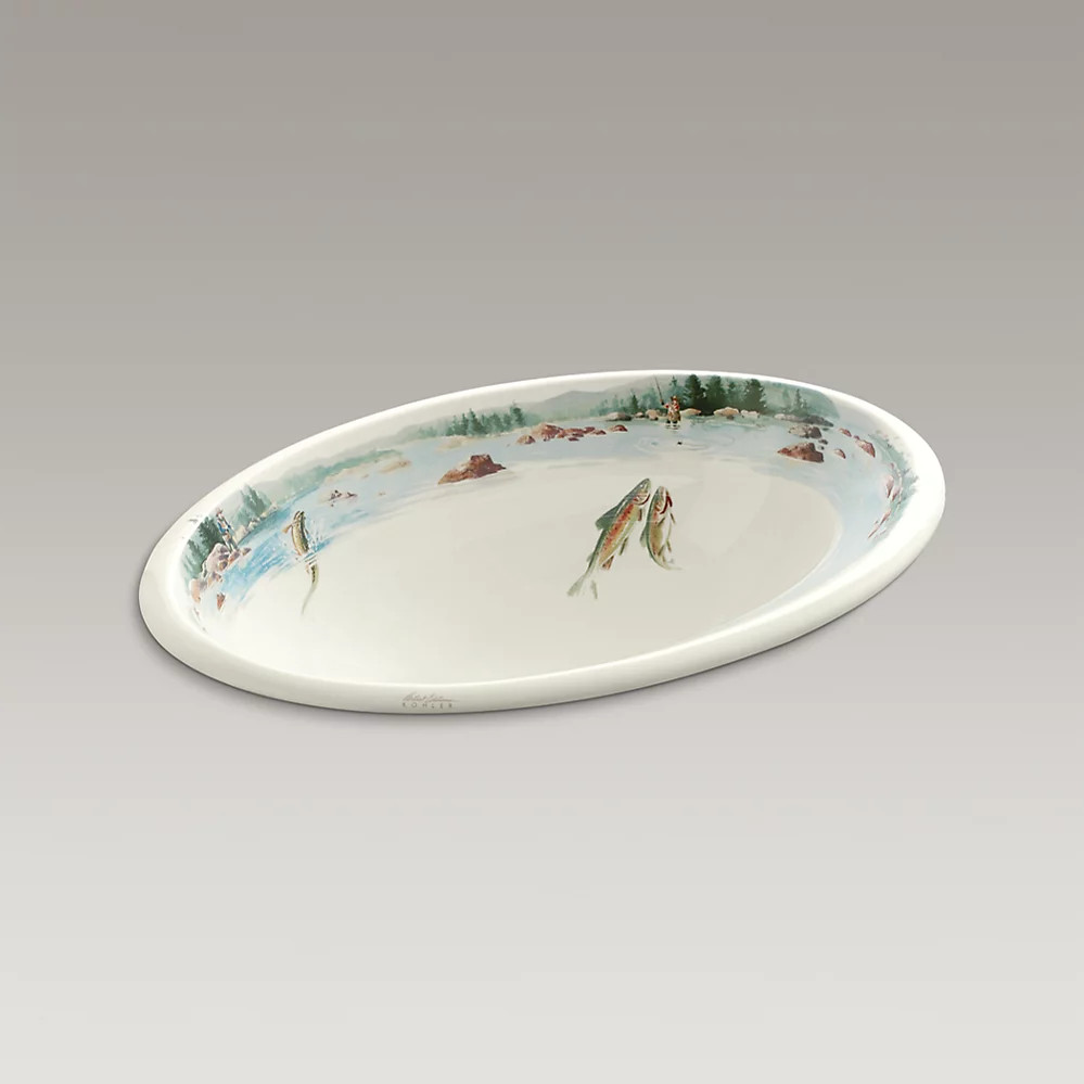 Kohler K-14274-RF-96 The Rod and the Fly design on Centerpiece SINK, BISCUIT
