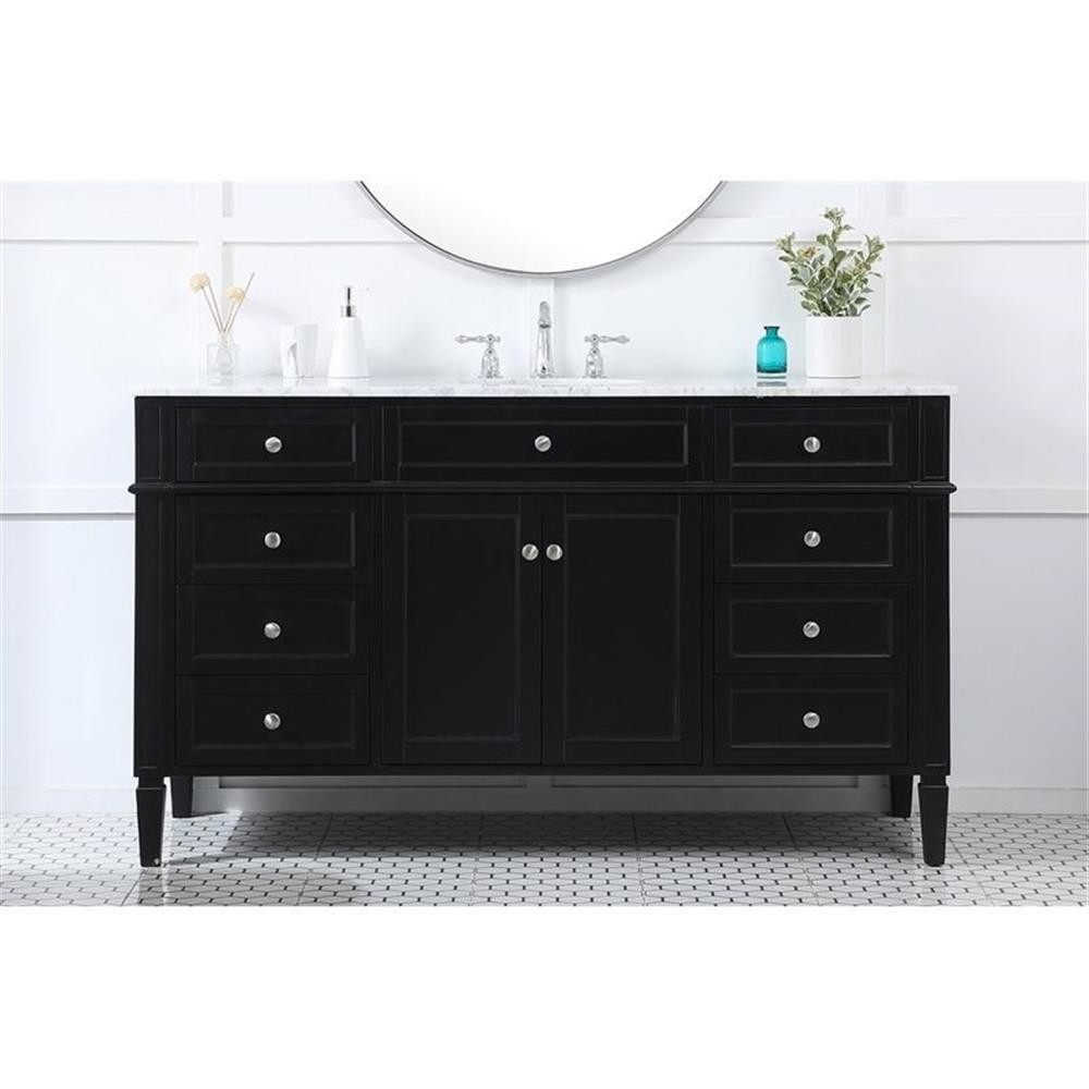 Elegant Decor Park Avenue 60″ Metal MDF Marble Single Bathroom Vanity in Black
