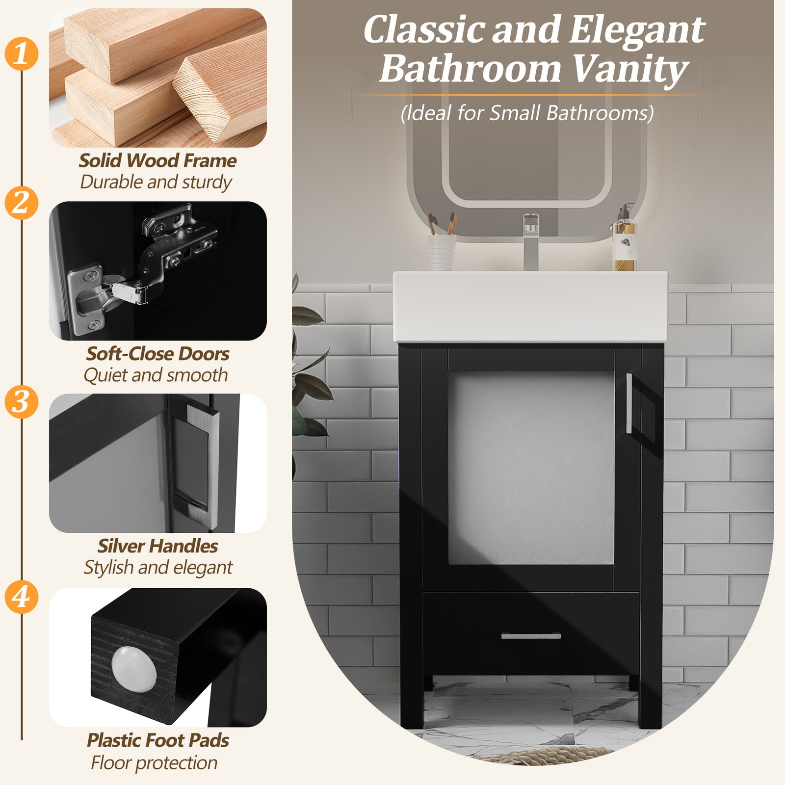 20-Inch Bathroom Vanity with Ceramic Sink and Storage Cabinet