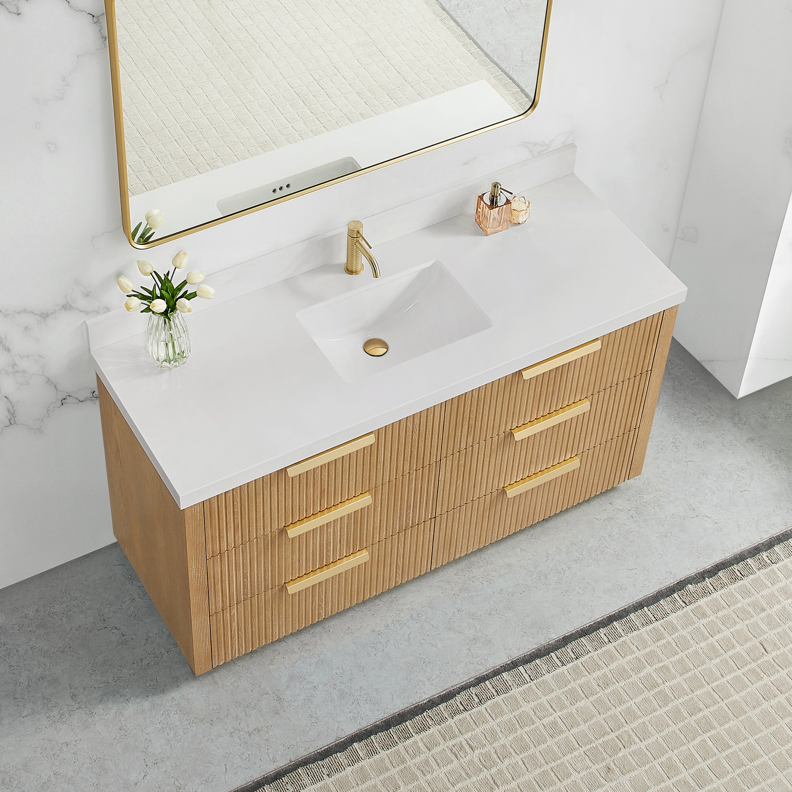 Santarem 60″ Single Bath Vanity in Washed Ash Grey with White Quartz Stone Top