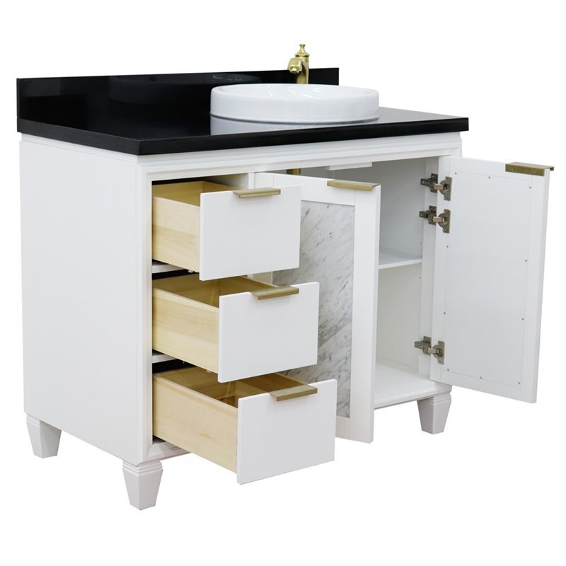 Trento 43″ Solid Wood Vanity with Right Round Sink in White/Black