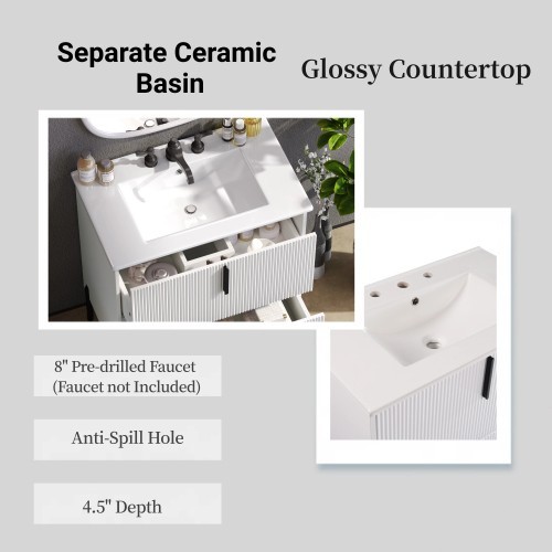 30 in.Bathroom Vanity with Fluted Design Vanity with Sink Suit For Any Bathroom