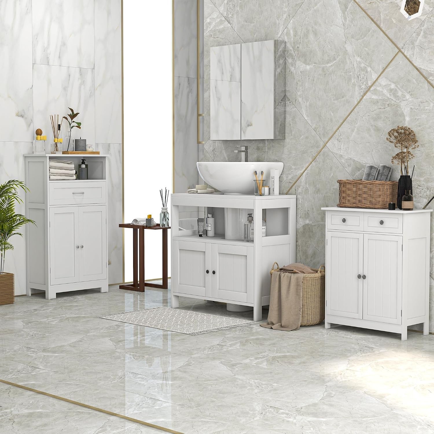 Pedestal Sink Storage Cabinet Bathroom Under Sink Cabinet W/ 2 Doors & Open