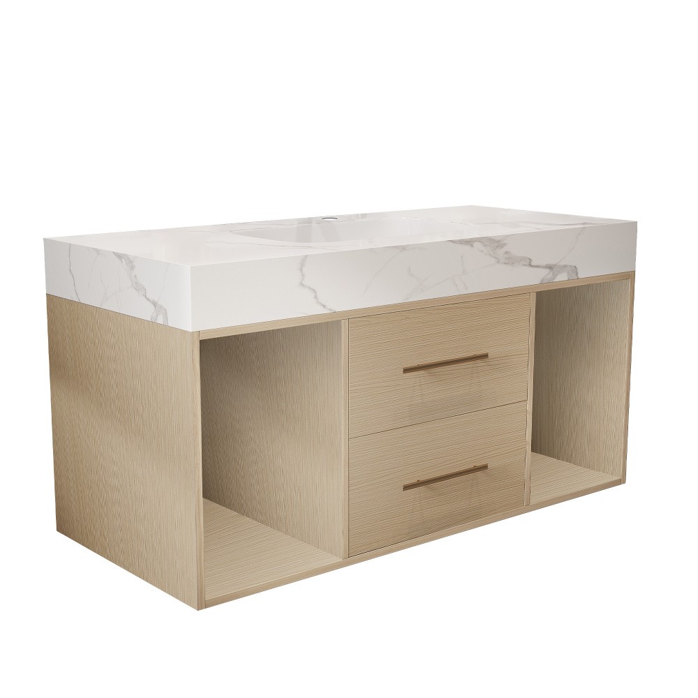 39.4 ” Floating Bathroom Vanity with Ceramic sink, Modern Wall Mounted Vanity