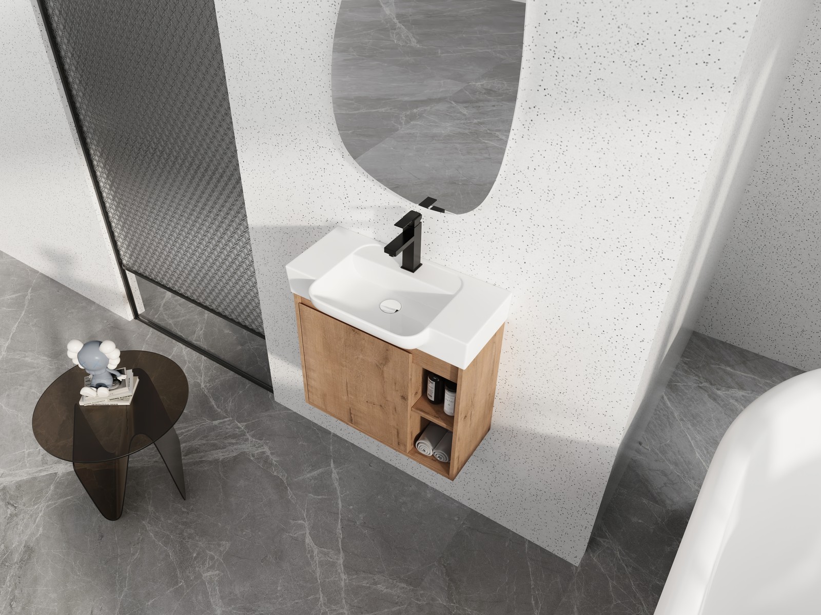 24 Inch Wall-Mounted Bathroom Vanity with White Ceramic Sink