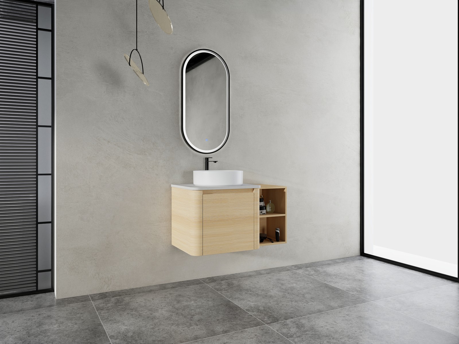 36in Plywood Floating Bathroom Vanity W/White Ceramic Basin Sink Storage Shelves
