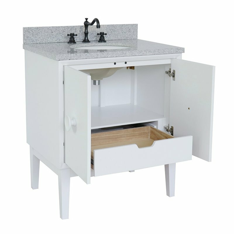 Stora 31″ Single Oval Sink Vanity with Gray Granite Stone Top in White