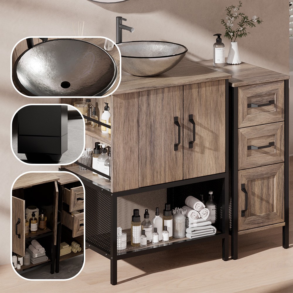 36″ Bathroom Vanity Floorstanding w/ Vessel Sink for Small Room Side Cabinet