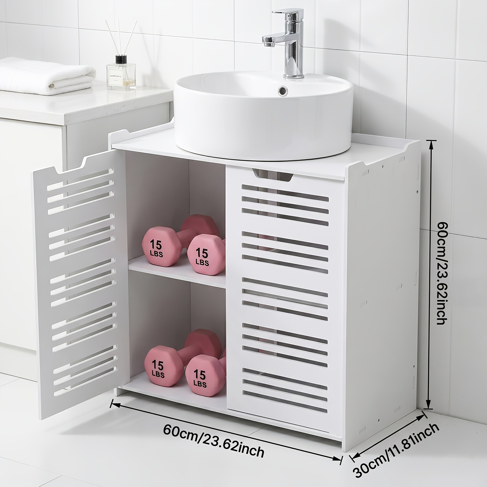 Modern White Bathroom Vanity Cabinet with Storage, Space Saving Under Sink Organ
