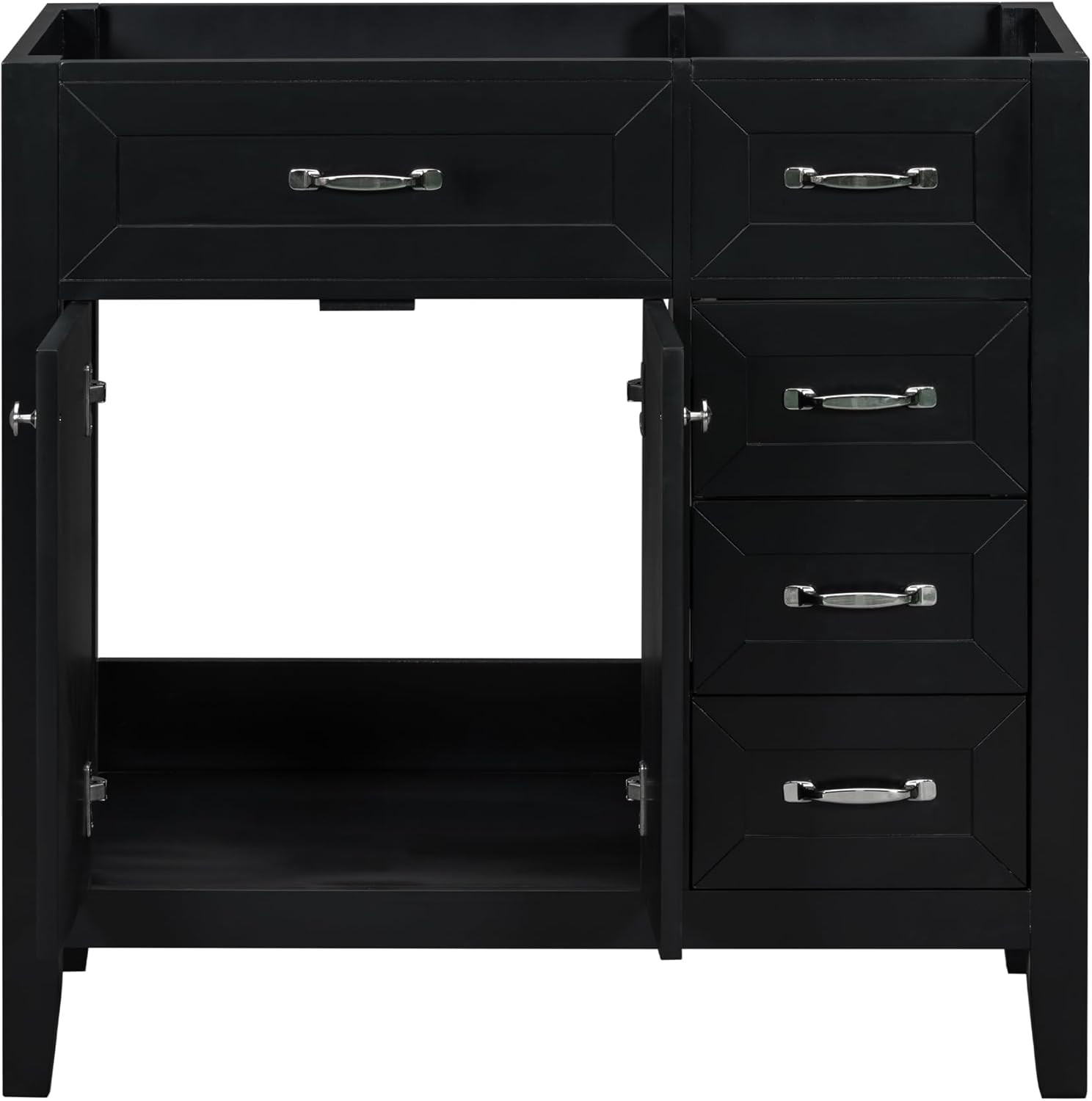 36″ Black Solid Wood Bathroom Vanity Base with 3 Drawers, Stain Proof Storage