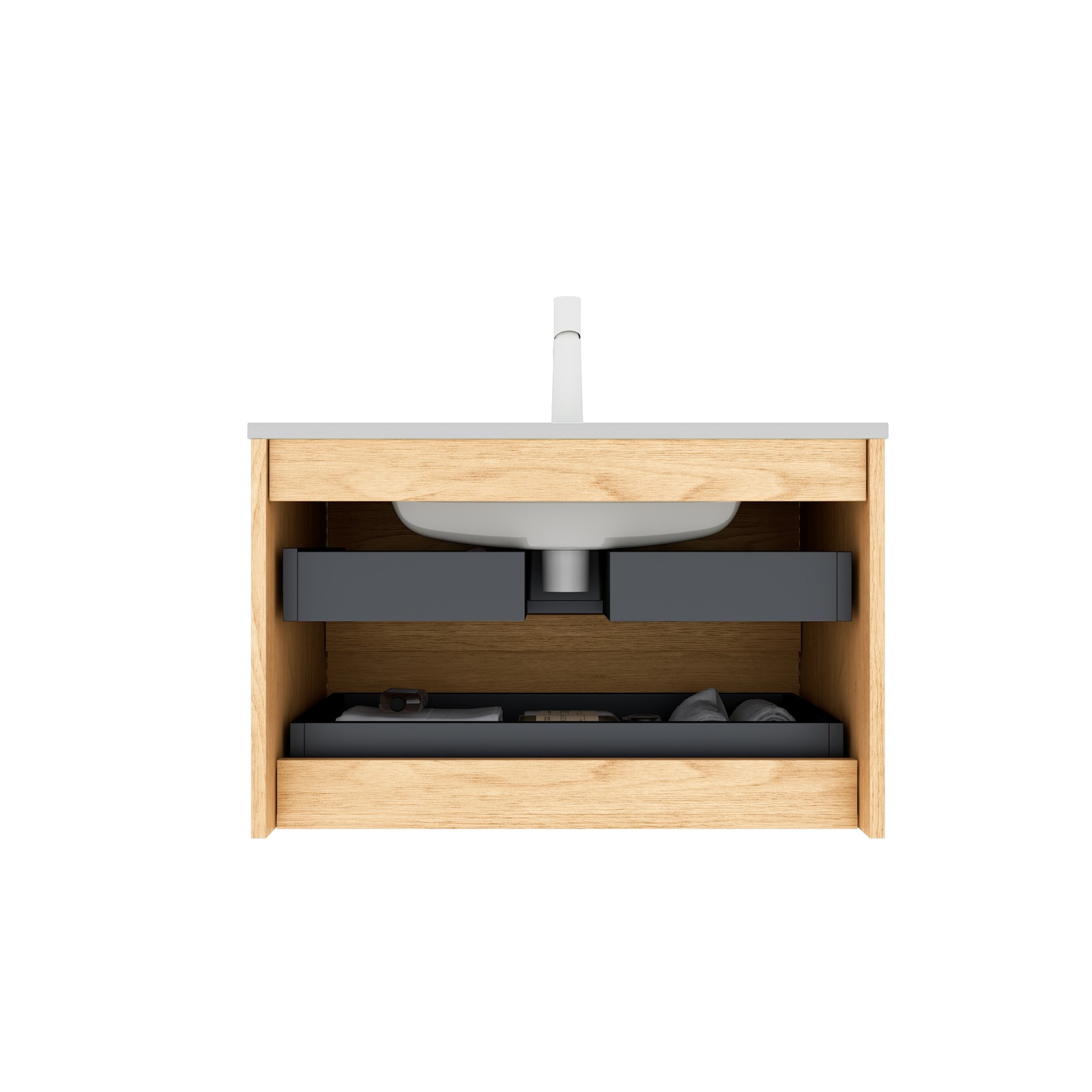 30″ Floating Bathroom Vanity with Ceramic Sink, Corolla Oak Woodgrain