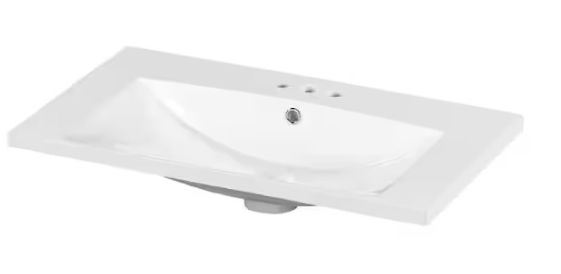 30 in. W x 18 in. D Resin Single Bathroom Basin Sink, Vanity Top in White with 3