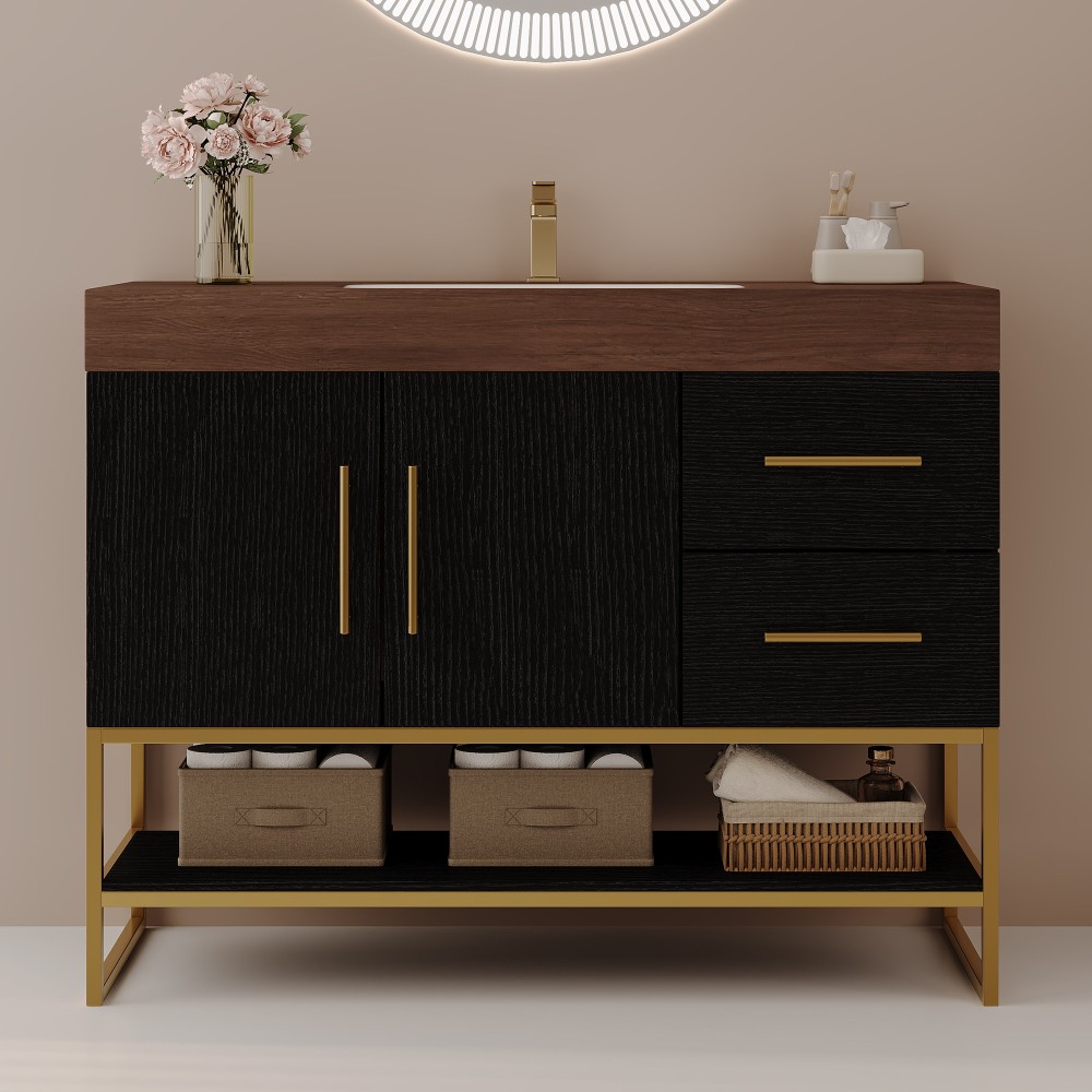 36″ Free-Standing Bathroom Vanity w/Seamless Ceramic Sink & Sintered Stone Top