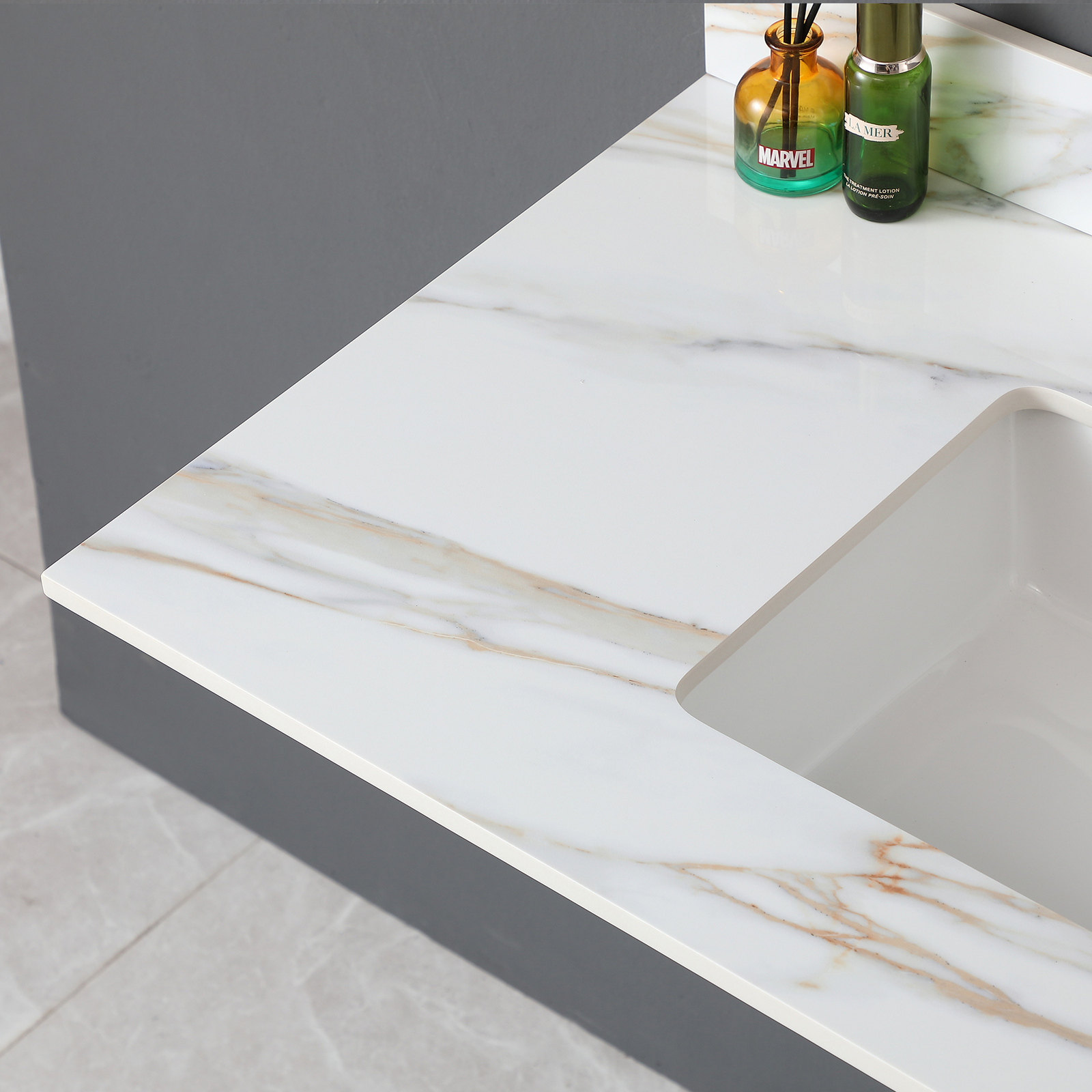 43 Inch Marble Vanity Top Sintered Stone Undermount Rectangular Sink +Backsplash