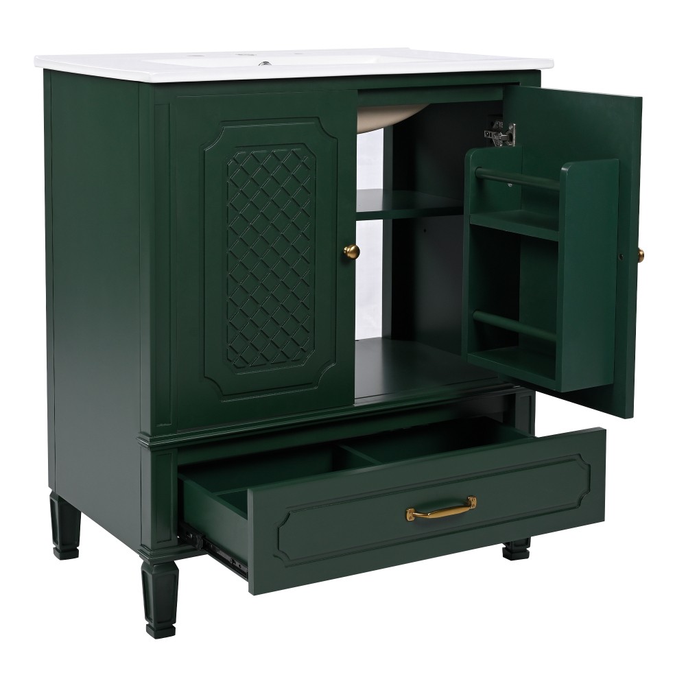 30″ Bathroom Vanity with Sink Vintage Style, Multi-functional Storage Space