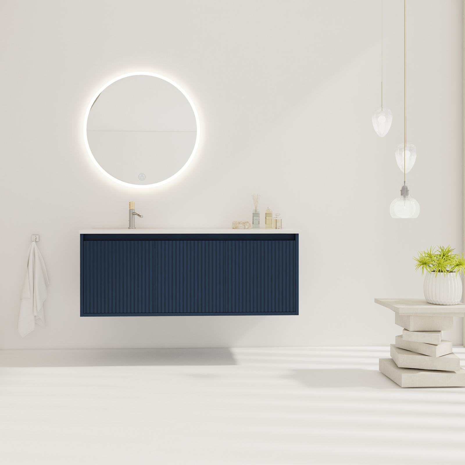 48inch Bathroom Vanity Floating Wall Mounted W/Undermount Single Basin Sink Navy