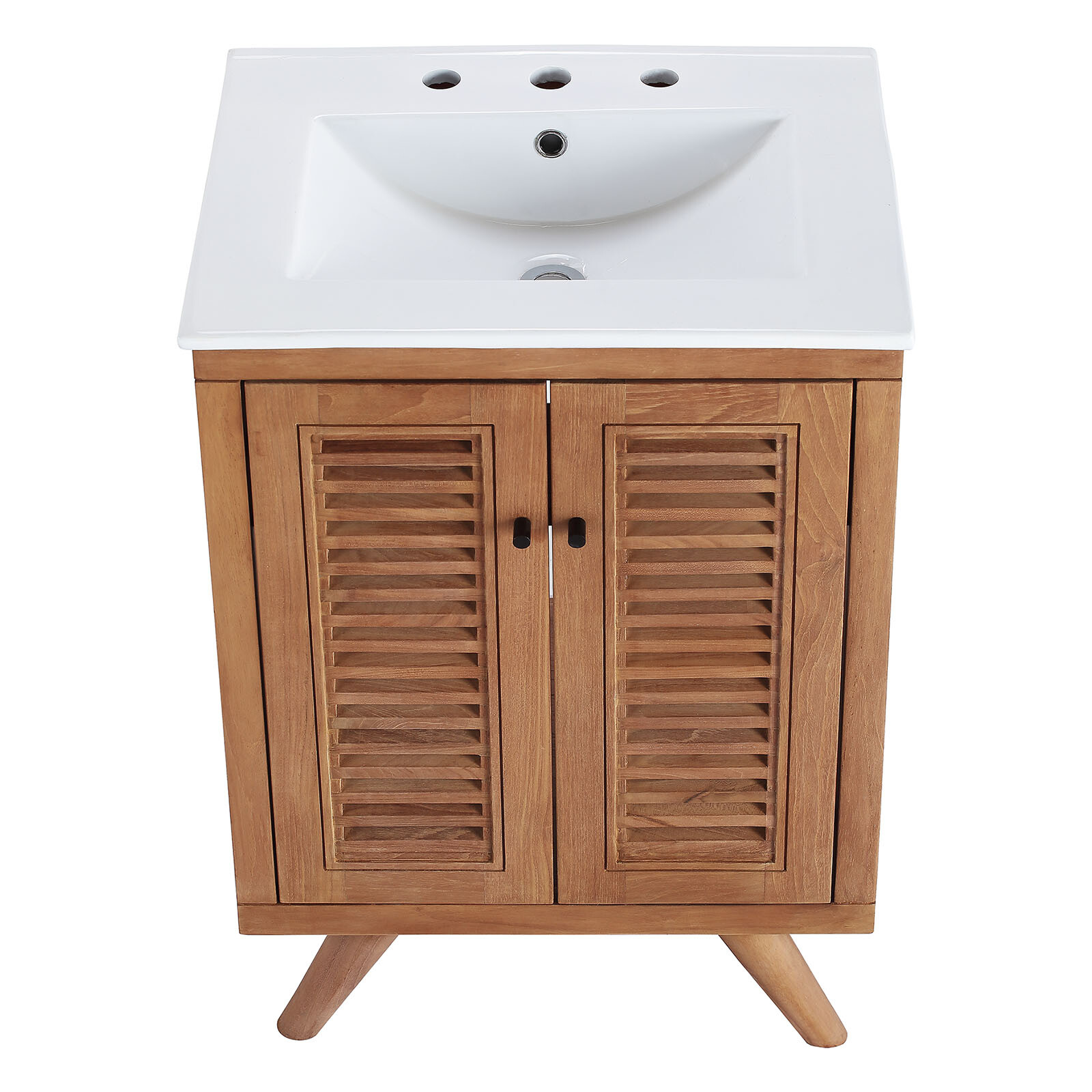 Modway Birdie 24″ Teak Wood Bathroom Vanity in Natural White