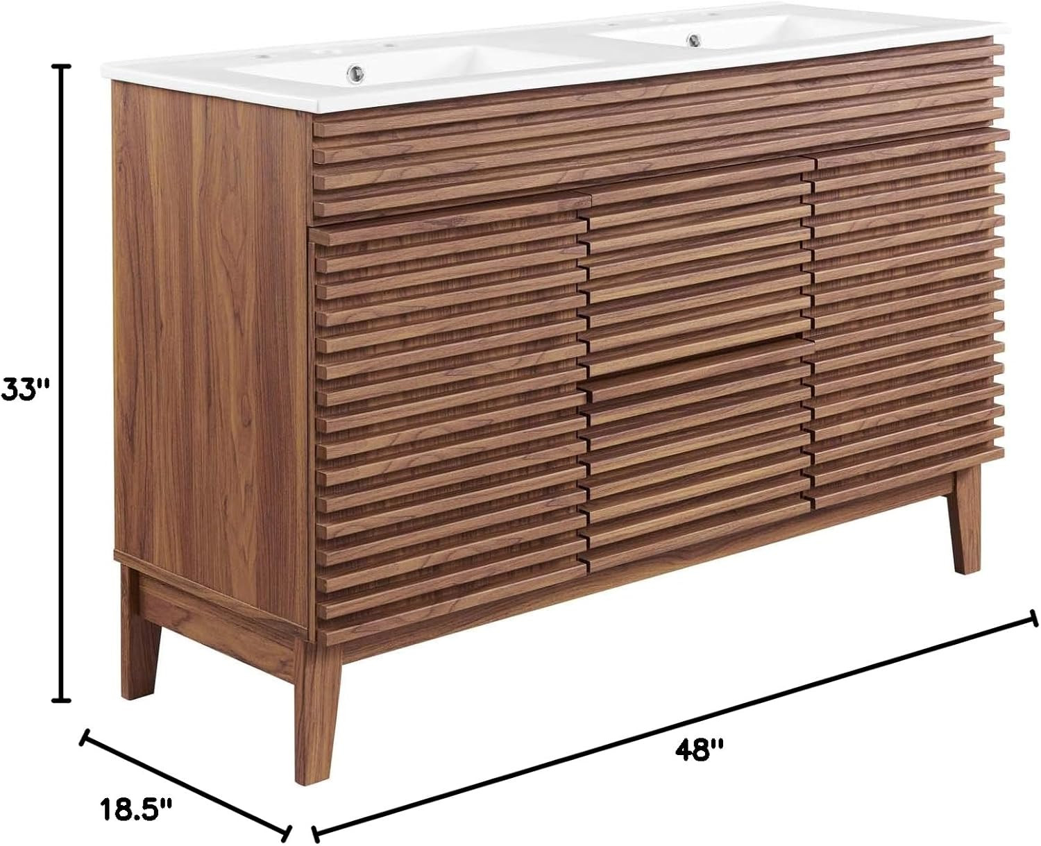 48″ Walnut & White Double Sink Bathroom Vanity Cabinet – Stylish & Functional