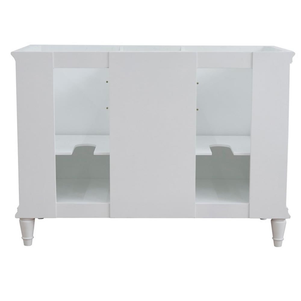 49 in. Double Wooden Vanity White with White Quartz Round Sink