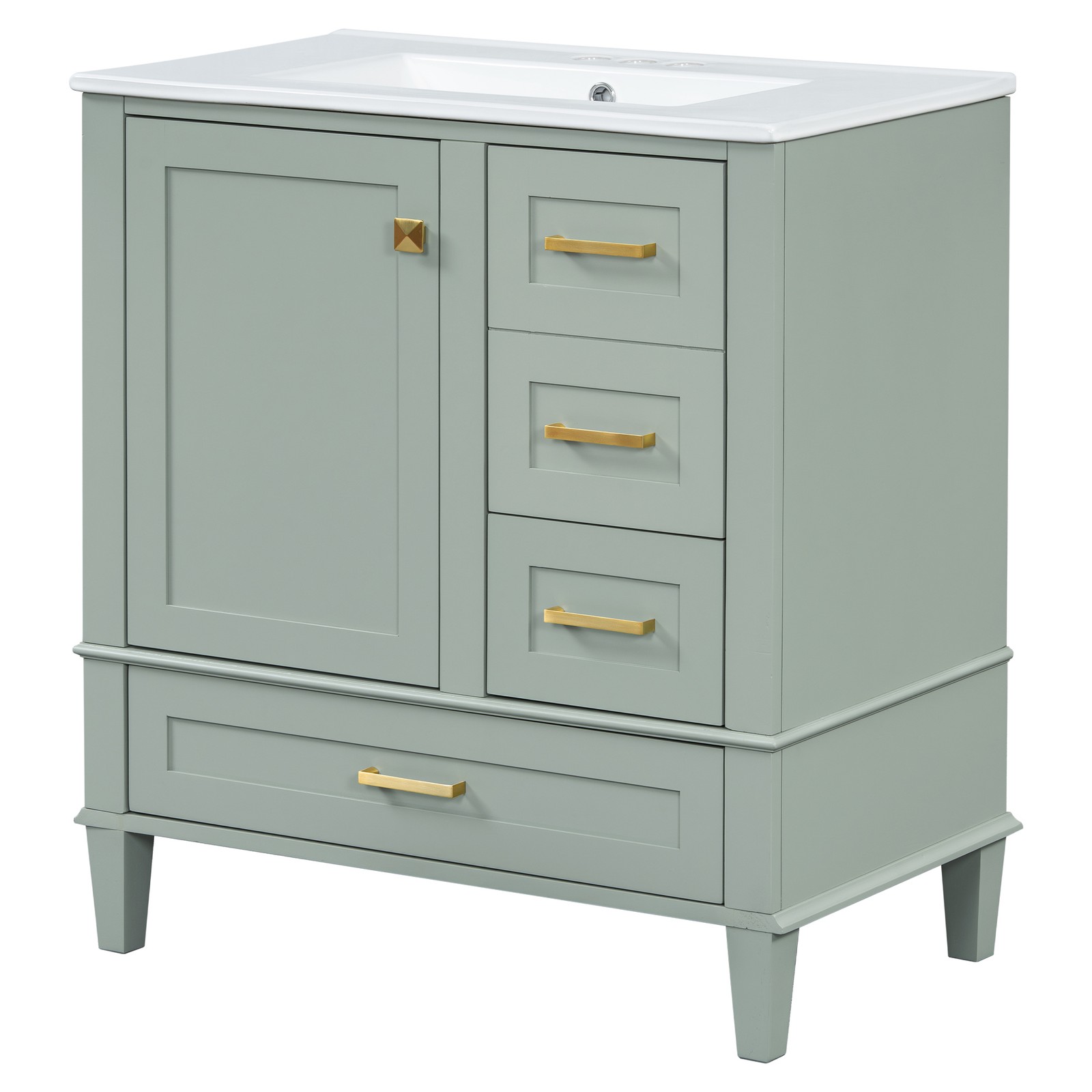 30″ Bathroom Vanity with Sink, Solid Wood Frame, Sage Green